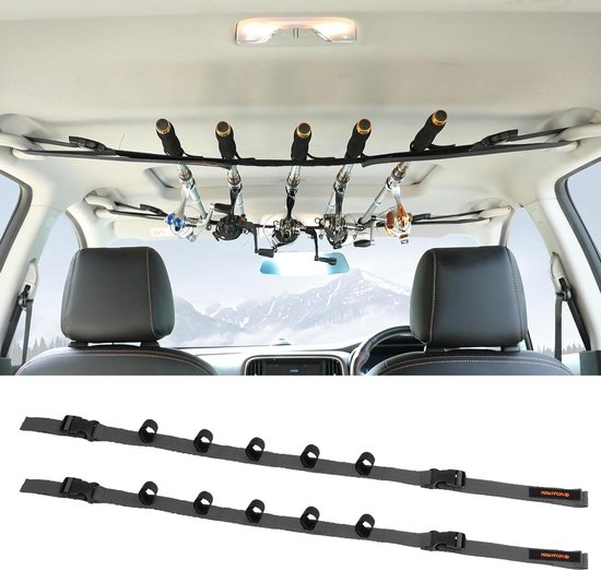 Vehicle Fishing Rod Rack Holder Straps - Adjustable 30-54 Inches - Horizontal Car Roof Fishing Pole Storage - 5 Rods Capacity - SUV Truck Van - Gray van SERMAN BRANDS