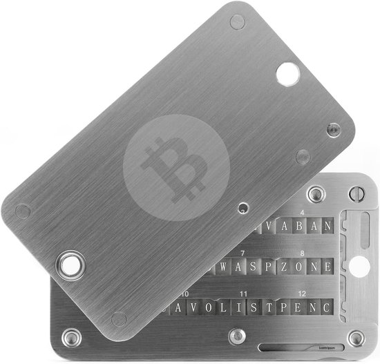 Veilige Crypto Seed Phrase Opslag - Roestvrij Stalen Back-up voor Bitcoin Portemonnees - 3 Platen voor 24 Woorden - Compatibel met BIP39 Hardware Portefeuilles