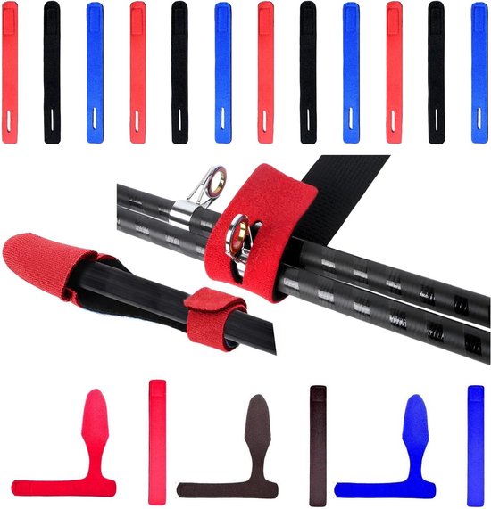 Veilige- hengelriem - elastisch - anti-kras - verstelbaar - hengelbescherming - hengeltip cover - herbruikbaar - 15 stuks - verstelbare riem - bescherming - hengel-fixatie - 3 stuks - cap - tas - visserij - zwart.