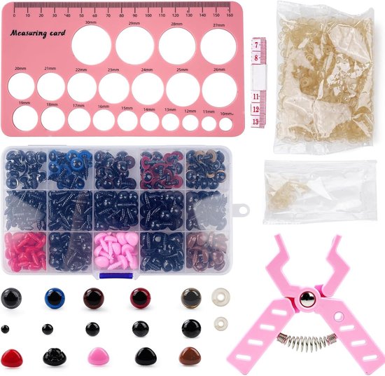 Veiligheidsogen en Neus Set voor Amigurumi Haken met 752 Stuks in Roze en Roze Rode Tangen en Meetlat voor Creatief Breien