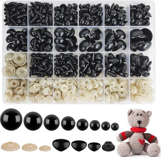 Veiligheidsogen voor Haakdieren, Zwarte Amigurumi Ogen van 6-20mm voor Creatief Haken en DIY Projecten