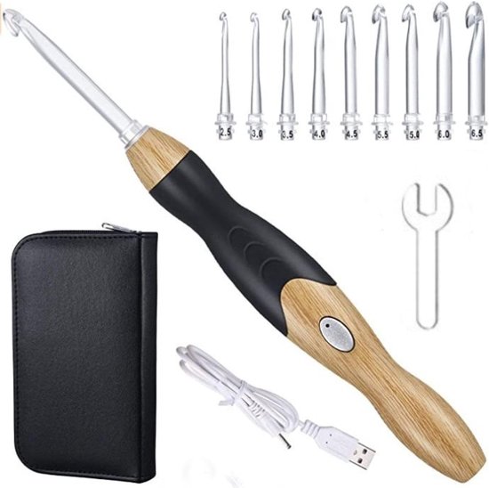Verlichte Haaknaalden Set met 9 Maten en Oplader, Ergonomische Haaknaalden voor Artrose, 2.5mm tot 6.5mm, Ideaal voor Haken en Creatieve Projecten