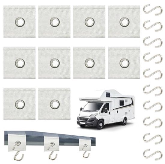 Verpakking van 10 Ticker Haakjes, Kederoog, RV Luifel Haakjes, Piping Oog voor Rails, 5/6mm-7/8mm, Haken voor Tiller Rails, Tube Rail Haken voor Caravans, Kamperen van Merkloos