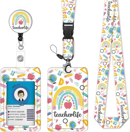 Verschuifbare ID-badgehouder met lanyard en intrekbare reel, ideaal voor verpleegsters en kantoorgebruik, afneembare badgeclips en wit ontwerp