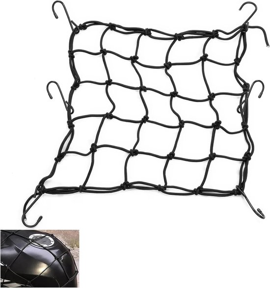 Verstelbaar Elastisch Bagagenet 30 x 30 cm, Zwart, Ideaal voor Motoren, Boten en Fietsen
