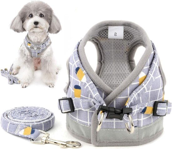 Verstelbaar Hondentuig met Leash - Reflecterend en Ademend voor Chihuahua's, Puppy’s en Kleine Honden - Grijs, Veilig en Comfortabel