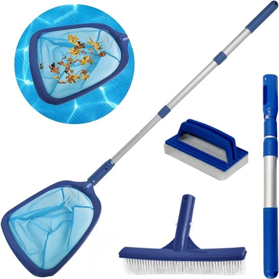 Verstelbare 35 inch zwembadschepnetset met telescoopstang - inclusief sponsborstel en schrobborstel - voor zwembad, aquarium, vijver van VER