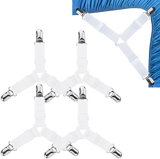 Verstelbare Bedlinnen Klemmen met Metalen Clips - 4 Stuks, Ideaal voor Strak Beddegoed, Elastische Tensioners en Driehoekige Hoes Klemmen
