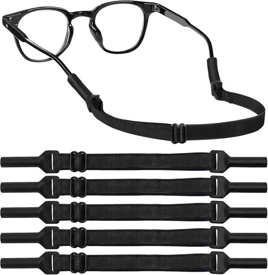Verstelbare brillenbanden, elastische brillenstraps voor sportbrillen en zonnebrillen, geschikt voor volwassenen en kinderen, 5 stuks