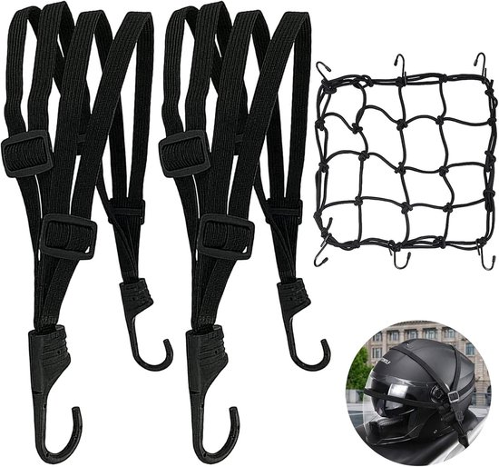 Verstelbare Elastische Tension Strap voor Fietsen en Motoren, Luggage Tensioner met Haakjes, Ideaal voor Bagagebevestiging en Transport (2 Stuks)
