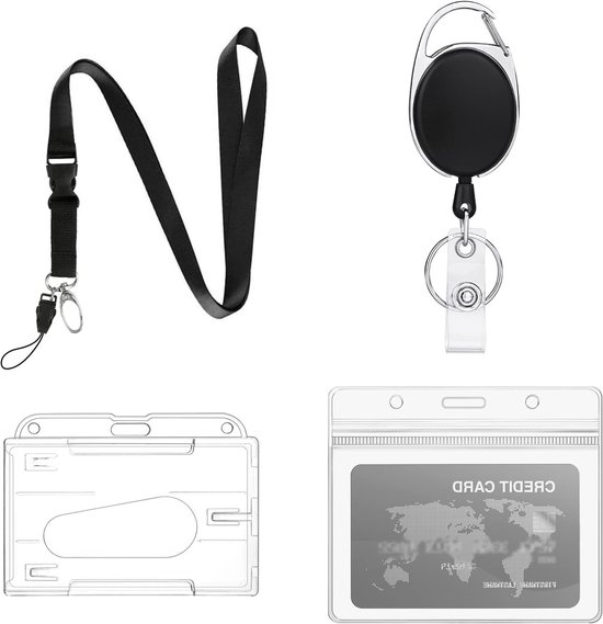 Verstelbare Lanyard met Badgehouder, Inclusief 1 Reel Clip en Afneembare Lanyard, Geschikt voor ID en Creditcards, Duurzaam en Praktisch