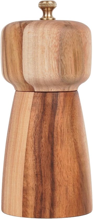 Verstelbare Pepermolen en Zoutmolen met Keramische Maalkern van Acaciahout, 14 cm Hoog, Perfect voor Specerijen en Keukenaccessoires
