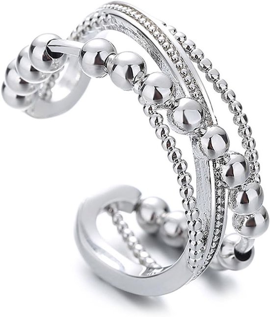 Verstelbare Ringen voor Vrouwen tegen Angst en Stress met Dubbele Laag en Spinner Design, Geschikt voor Fidgeten, Koper en Zilver, Geen Edelsteen