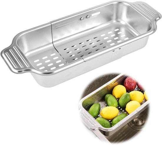 Verstelbare RVS Afvoerzeef voor Keuken, Ideaal voor Pasta, Fruit en Groenten, Camping Keukengerei van Merkloos