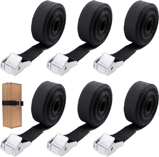 Verstelbare spanbanden - 6 stuks met klemsluiting voor fiets motor bagage pakketten kamperen - Zwart . van Merkloos