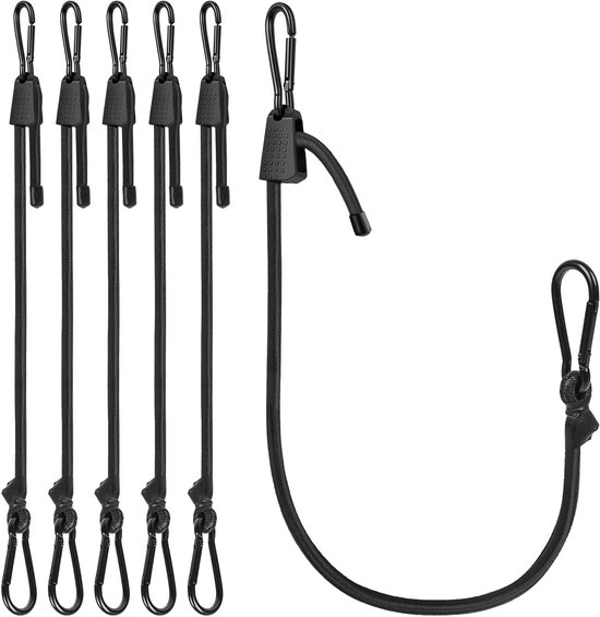 Verstelbare Spanning Rubber met Haak, Set van 6 Stuks 45 cm, Elastische Tensioners voor Bagage, Multifunctionele Expander met Karabijnhaak, Universele Rubber Tensioner voor Diverse Toepassingen