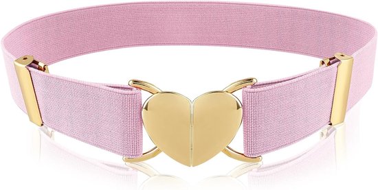 Verstelbare Woven Stretch Ceintuur voor Meisjes met Metalen Hartgesp - Mode Accessoire voor Dames, Comfortabele Elastische Tailleband