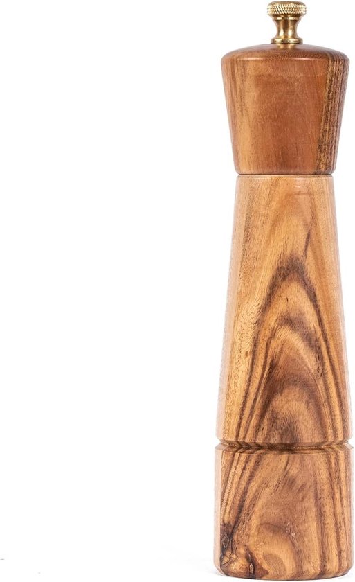 Verstelbare Zoutmolen van Acaciahout met Keramische Maalschijf - 22 cm Hoog, Perfect voor Keuken en Tafelen van Merkloos