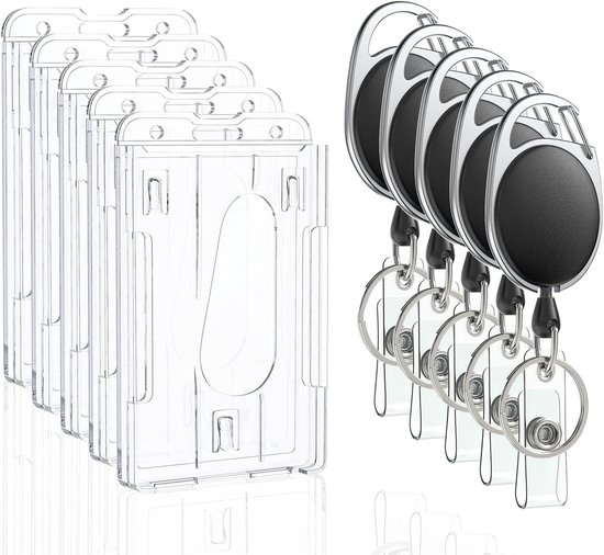 Verticale Badgehouder met Duimsloten, Transparante PC Beschermcase en Retractable Badge Reel Karabiner Clip voor ID's, Creditcards en Rijbewijzen - 2 Stuks