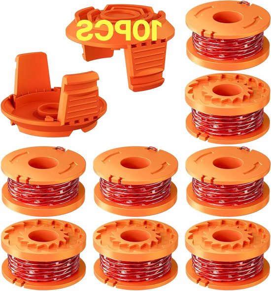 Vervangbare trimmerdraad spoelen voor grasmaaiers, Ø 1.65 mm, 3 m lengte, inclusief 8 spoelen en 2 doppen