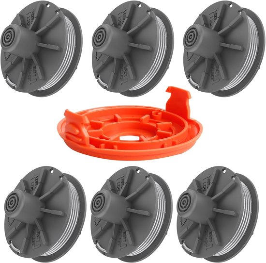 Vervangende Grastrimmer Spoel en Draad, 6.1 m x 1.65mm, Geschikt voor Diverse Grastrimers, Inclusief 6 Spoelen en 1 Deksel, Ideaal voor Tuinonderhoud en Grasverzorging