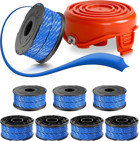 Vervangende Trimmer Spoel met 12.2m x 1.65mm Draad voor Diverse Grastrimmers, Geschikt voor GL315, GL350, GL650 en meer (8 Spoelen + 1 Deksel)