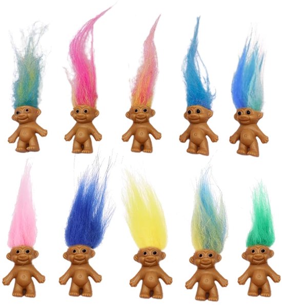 verzameling schattige kleine kerels, 10 stuks mini-troll-poppen, pvc-vintage trol, gelukspop, mini-actiefiguren, 3 cm, schoolproject, kunsthandwerk, feestgeschenken