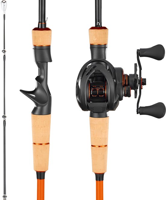 VEVOR Hengel- en Reelset (Baitcasting), 2 Meter Carbonvezel Hengel (Im7), Baarshengelset met 6+1 Kogellagers, 7.0:1 Overbrengingsverhouding en Kurken Handgreep, Geschikt voor Rechtshandige Vissers