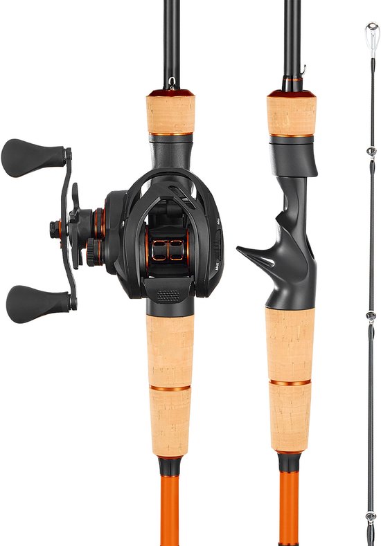 VEVOR Hengel- en Reelset (Baitcasting), 2 Meter Carbonvezel Hengel (Im7), Baarshengelset met 6+1 Kogellagers, 7.0:1 Overbrengingsverhouding en Kurken Handgreep, Linkshandige Visset van Merkloos