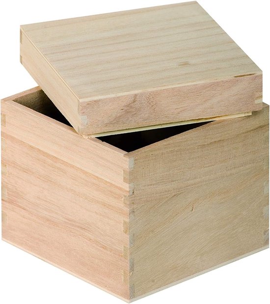 VIBB19 Cube Box om te decoreren, hout, beige, 12 x 12 x 12 cm