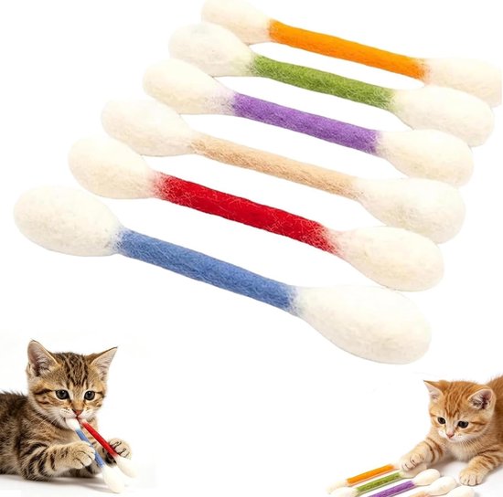 Vibbang 6 stuks wattenstaafjes kattenkruid speelgoed, kattenkruid kattenspeelgoed tegen verveling, kattenkruid kauwspeelgoed kat voor tandjes en spelen breien voor bezig en trainen