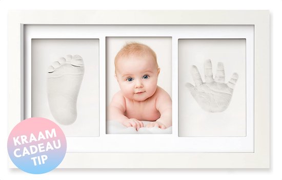 Vicon Premium Baby Fotolijst met Gipsafdruk Voet en Hand - Klei Afdruk Baby - 33 x 20 cm - Kraamcadeau Jongen/Meisje - Babyshower - Kraampakket van Vicon