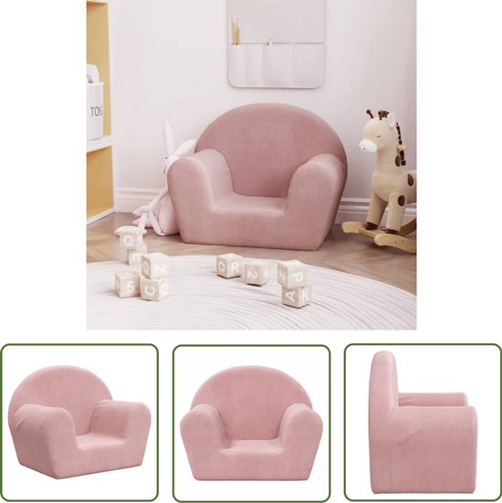 vidaXL Roze Kinderbank - Kinderbank - Kinderbank zacht pluche roze - Pluch Kinderbank - Kindermeubilair - Kids Furniture van Vidaxl