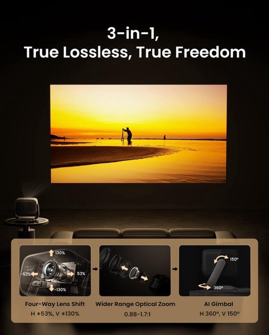 Videoprojector 4K Triple Laser - 5800 ISO Lumen - 20000:1 Contrast - Draagbaar - Voor Gaming En Thuisbioscoop