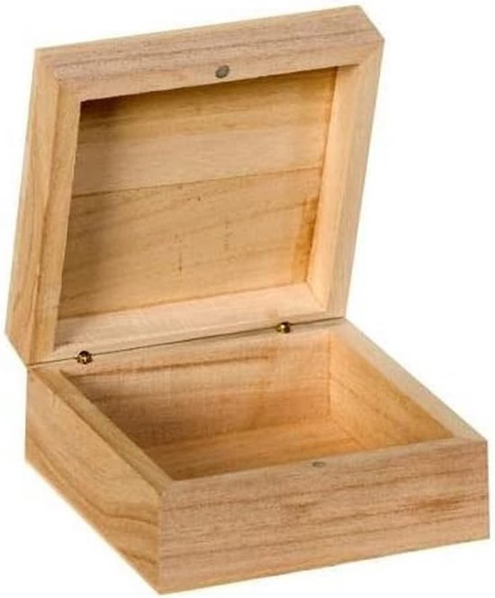 Vierkante doos, hout, beige, 10 x 10 x 5 cm