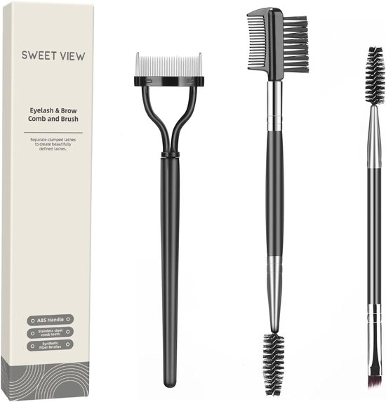 VIEW Wenkbrauwborstel, wimperscheider, wenkbrauwkam en wimperspoolie, professionele oogmake-upgereedschappen (set van 3 stuks)