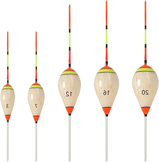 Vijf stuks dobbers voor de wintervisserij - Houten drijvers voor beginners, accessoires en vistechnieken van Merkloos