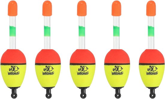 Vijf stuks EVA Vissersdobbers voor zout- en zoetwatervissen, lichtgewicht en duurzaam, geel