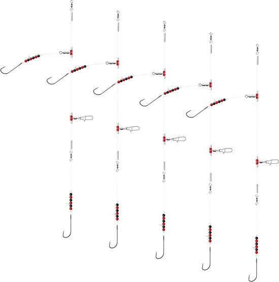Vijf stuks zeevis flapper rigs met twee haken, kant-en-klare onderlijnen voor platvis zoals tong, wijting en schol voor strandvissen