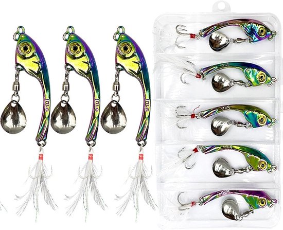 Vijfdelige Jig Spinner Set van 15g in Bait Box voor Vissen met Metalen Lepels, Geschikt voor Snoek, Zander en Baars - Perfecte Visspullen en Cadeaus voor Vissers