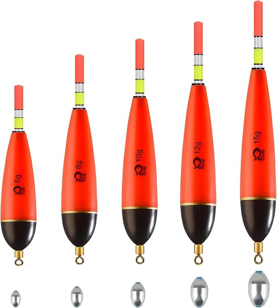 Vijfdelige set dobbers met vijftien stuks lood, ideaal voor het vissen op snoek, baars en karper, perfect voor visaccessoires