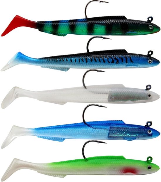 Vijfdelige set paddle tail swimbaits - Zachte plastic vislokken met jigkop voor baars, forel en roodvis - Geschikt voor zout- en zoetwater vissen