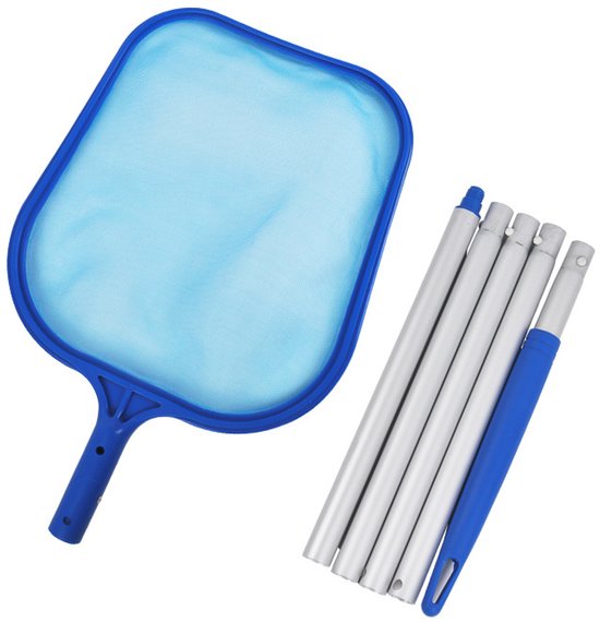 Vijver- en zwembadschepnet met telescopische klikstang, 161 cm, fijnmazig, zwembadreinigingsnet, algenverwijderingsnet, geschikt voor zwembaden, vijvers, spa's en hot tubs, 5-polige telescopische aluminium stang, blauw van Merkloos