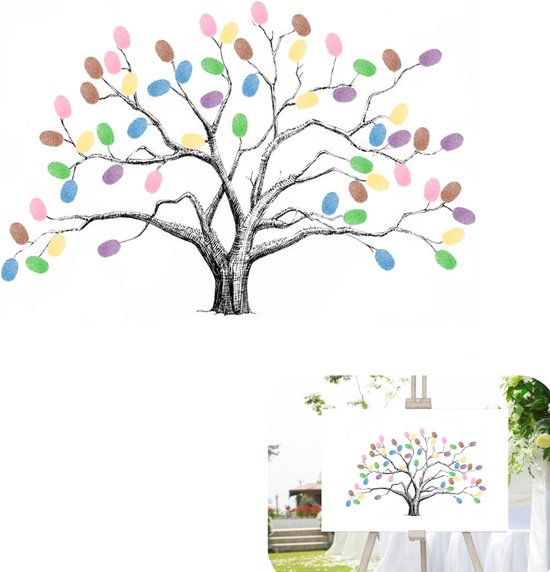 vingerafdrukboom DIY bruiloftsboom canvas gastenboek 30 x 40 cm, boom vingerafdruk gepersonaliseerde bruiloftsboom voor verjaardag verjaardag signature (6 kleuren)