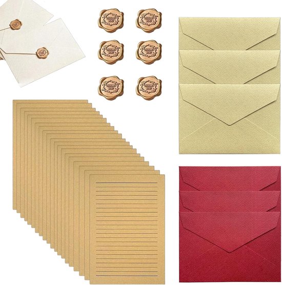 Vintage A5 briefpapier set met 6 enveloppen en postzegels – zelfklevend oud stijl schrijfpapier voor brieven, uitnodigingen, bruiloften, kaartjes