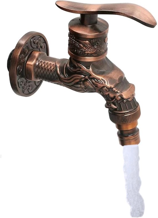 Vintage Antiek Messing Kraan - Gesneden Ontwerp voor Badkamer, Wastafel, Keuken en Buitentuin (Oud Rood)