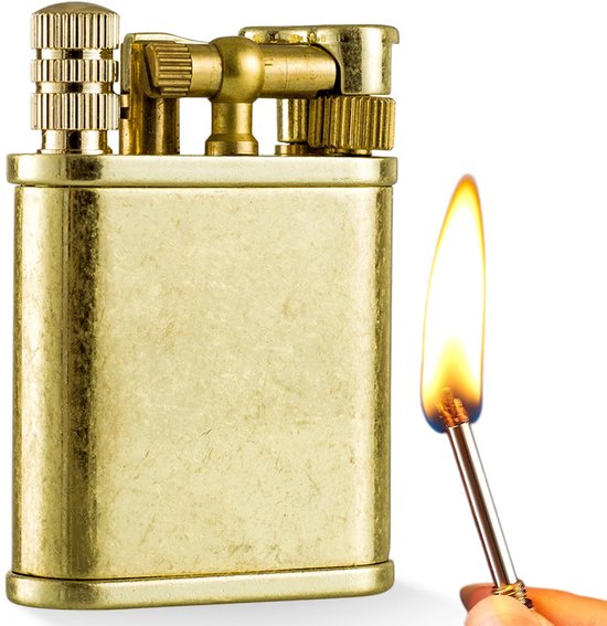 Vintage benzine-aansteker, metalen kerosine aansteker, mechanische stormaansteker, voor woonkamer, camping, keuken, open haard (goud, verzending zonder kerosine)