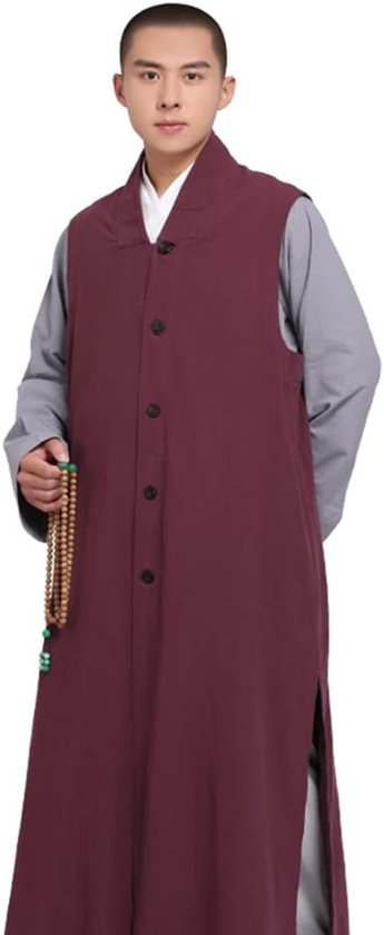 Vintage boeddhistische monnik gewaad lang vest, meditatie boeddhistische pyjama's lange jurk, rood, 37