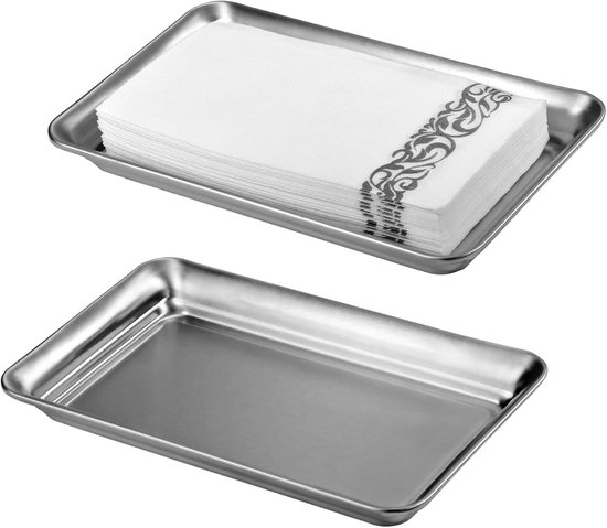 Vintage boerderij decor metalen ijdelheid lade (2 stuks), aanrecht gasthanddoek opslag organizer lade dispenser, stevige houder voor parfum, cosmetica, sieraden, make-up badkamer organizer (zilver)