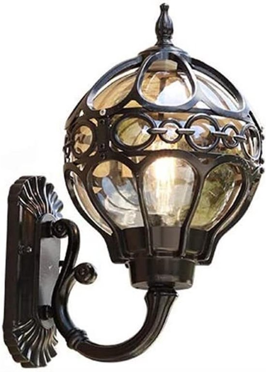Vintage buiten wandlamp Europese stijl Globe glazen wandkandelaar 1 licht E27 badkamer ijdelheid licht mat zwart waterdicht balkon veranda verlichting binnenplaats trap ingebedde wandlamp (meerkleurig